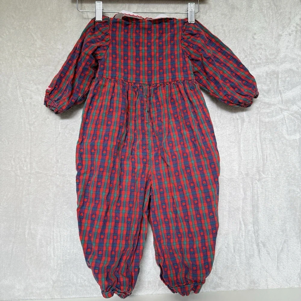 Vintage OshKosh B'Gosh Plaid Apple Print Romper Girls 24 months Cottage core USA